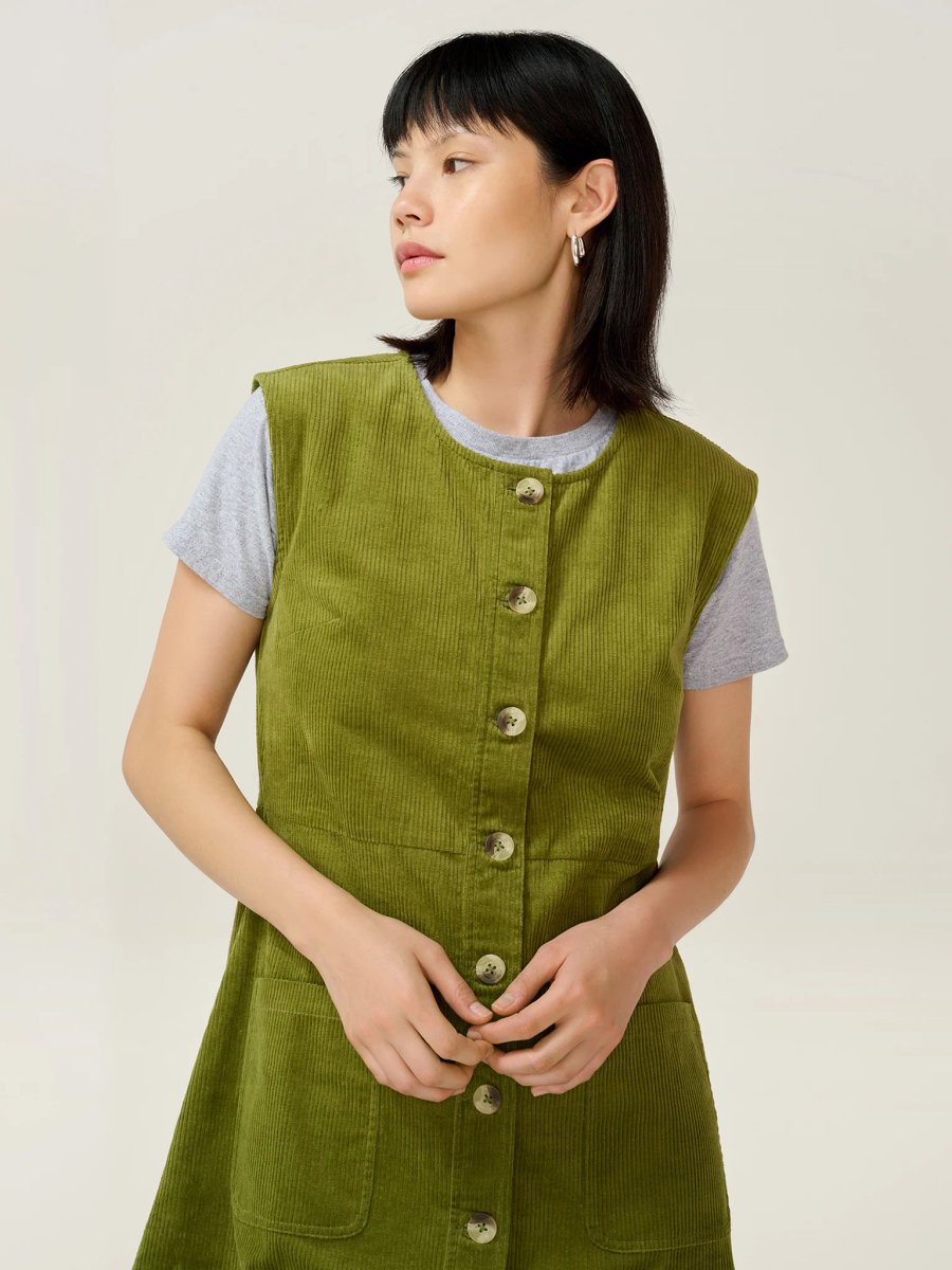 OMNES Bunni Cord Dress in Moss Green - 3