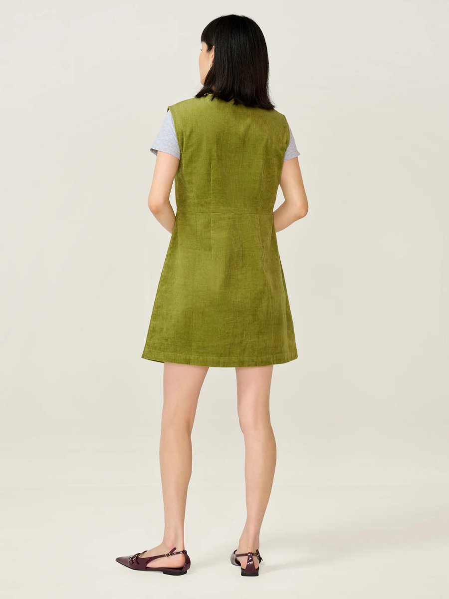 OMNES Bunni Cord Dress in Moss Green - 4