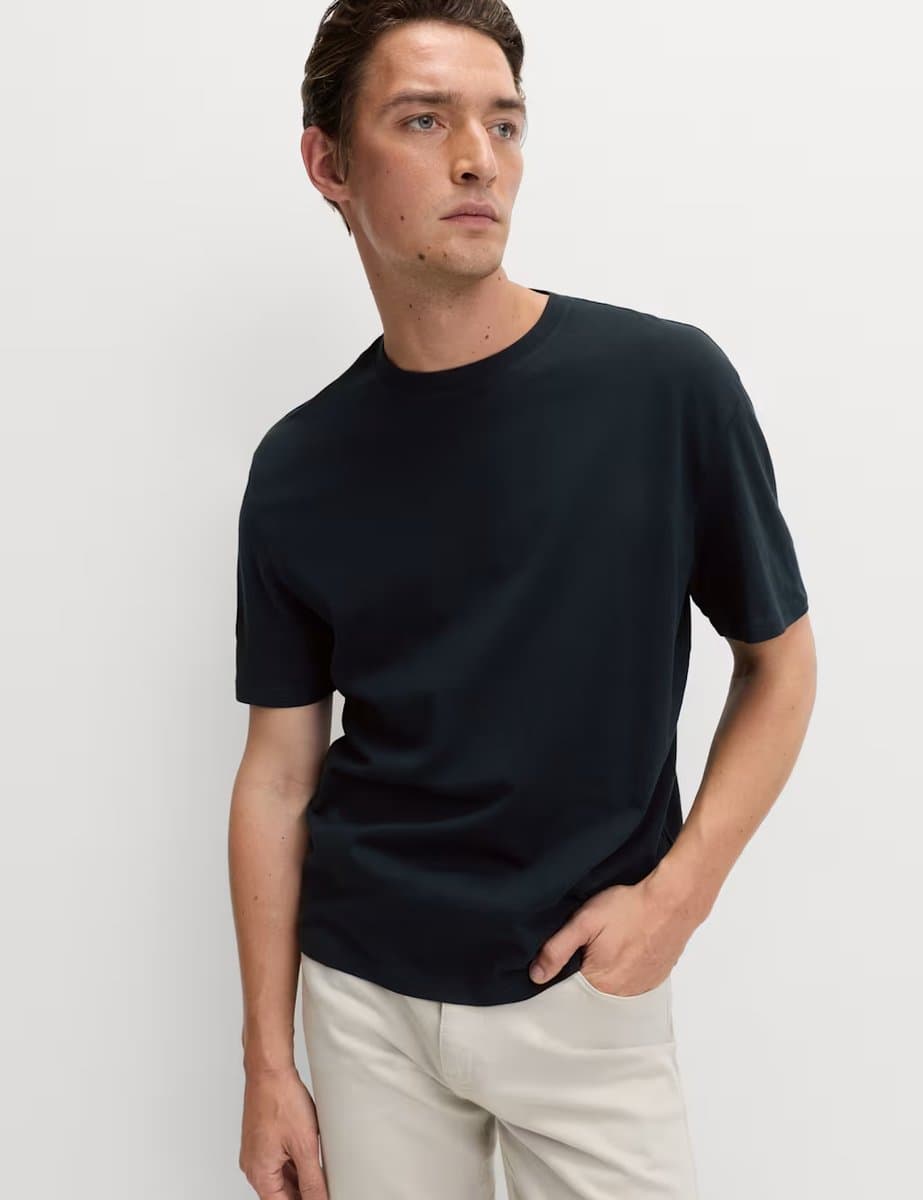 Marks & Spencer M&S Relaxed Fit Pure Cotton T Shirt in Navy