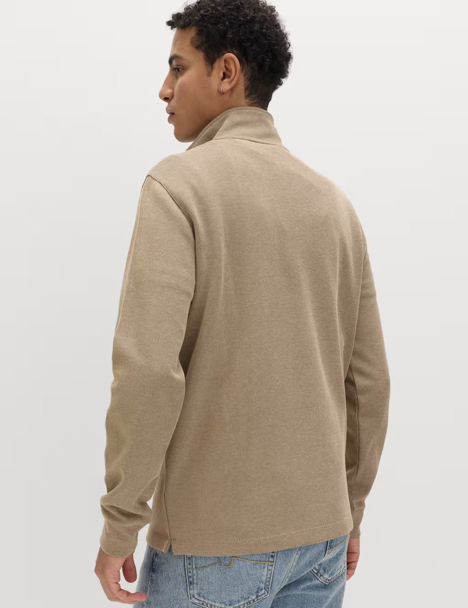 Marks & Spencer M&S Cotton Rich Double Knit Half Zip Sweatshirt Sand - 4