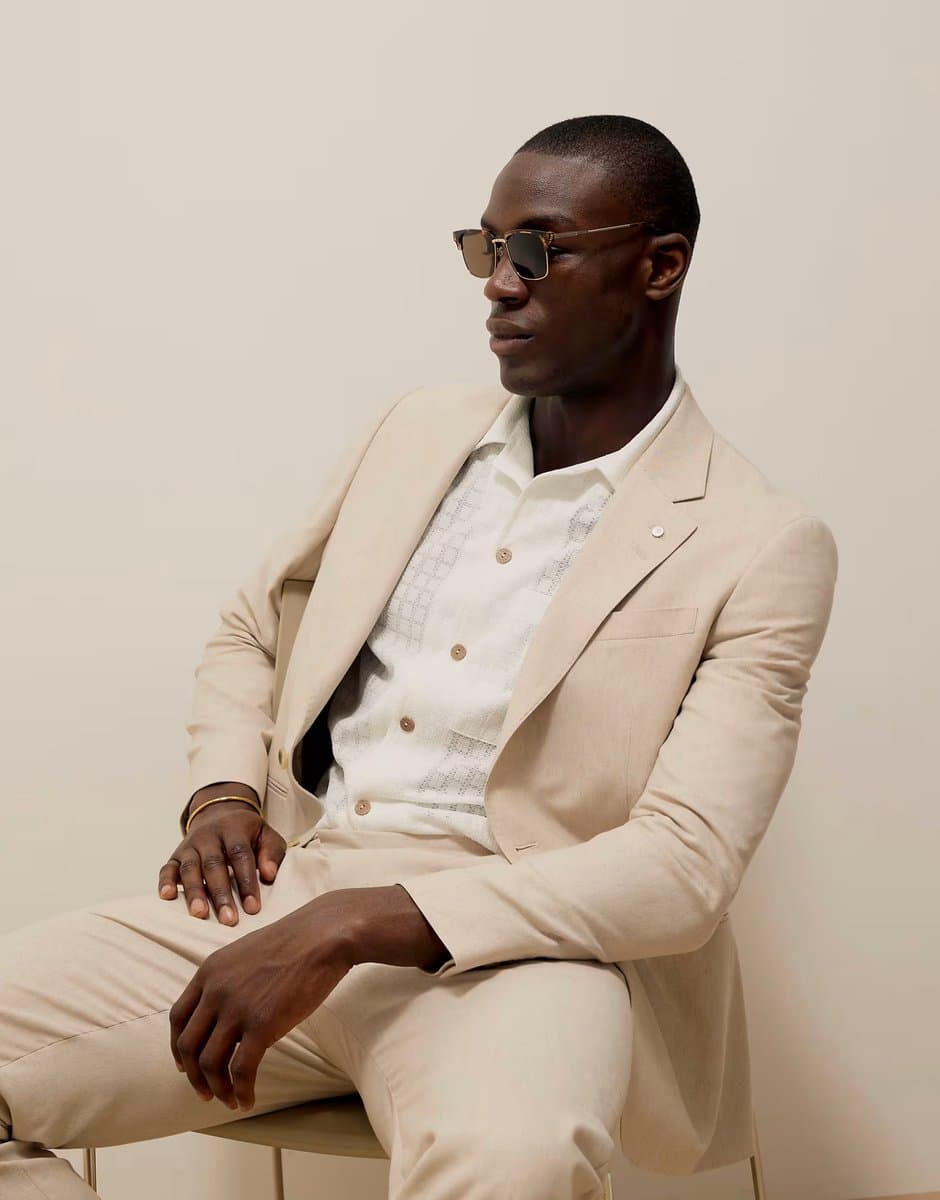 ASOS River Island slim linen suit jacket in cream