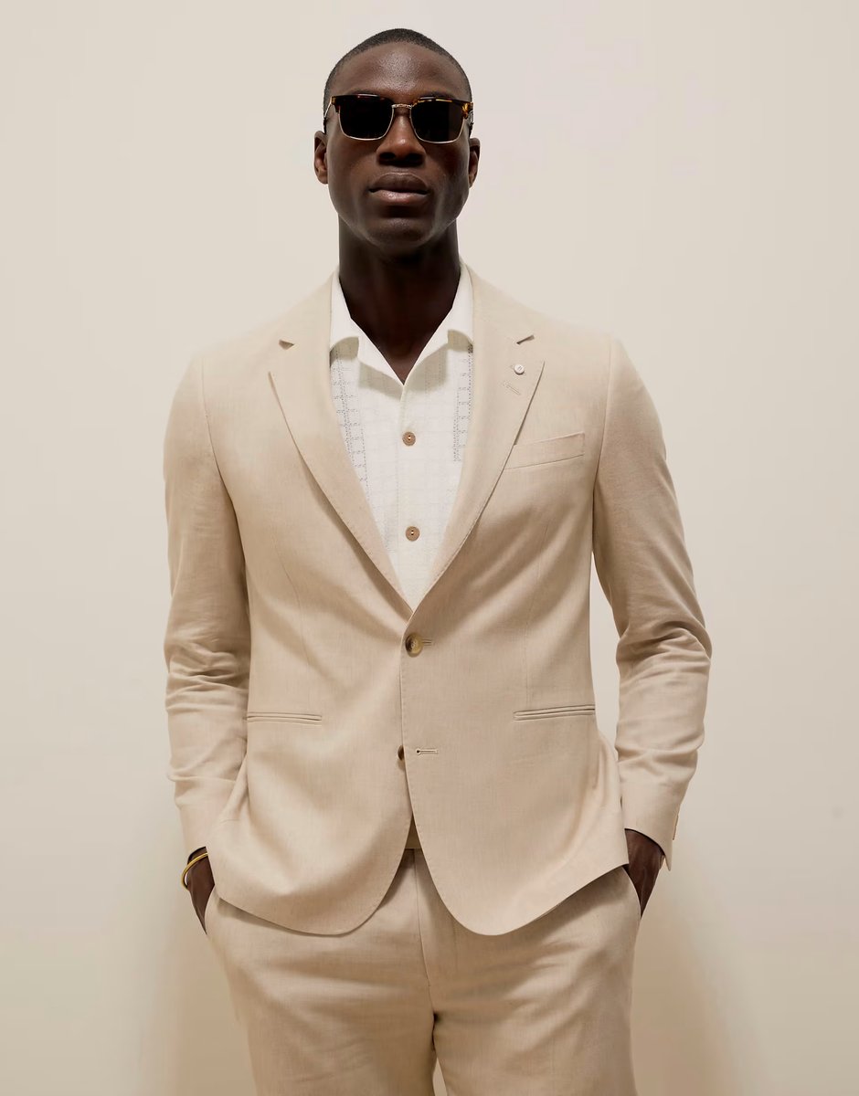 ASOS River Island slim linen suit jacket in cream - 4