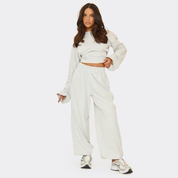 EGO Low Rise Elasticated Waist Balloon Leg Joggers In Light Grey Marl, Women's Size UK 6