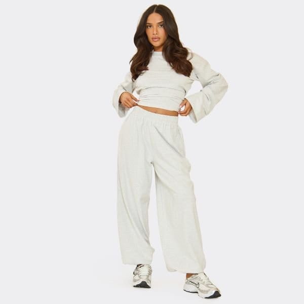 EGO Low Rise Elasticated Waist Balloon Leg Joggers In Light Grey Marl, Women's Size UK 6 - 2