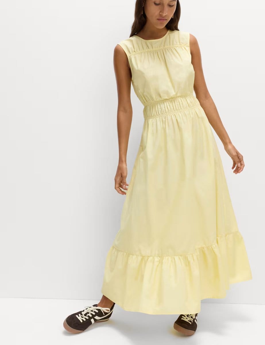 Marks & Spencer M&S Pure Cotton Frill Hem Midaxi Waisted Dress Lime Green - 4