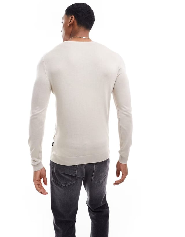 ASOS ONLY & SONS crew neck jumper in beige - 3