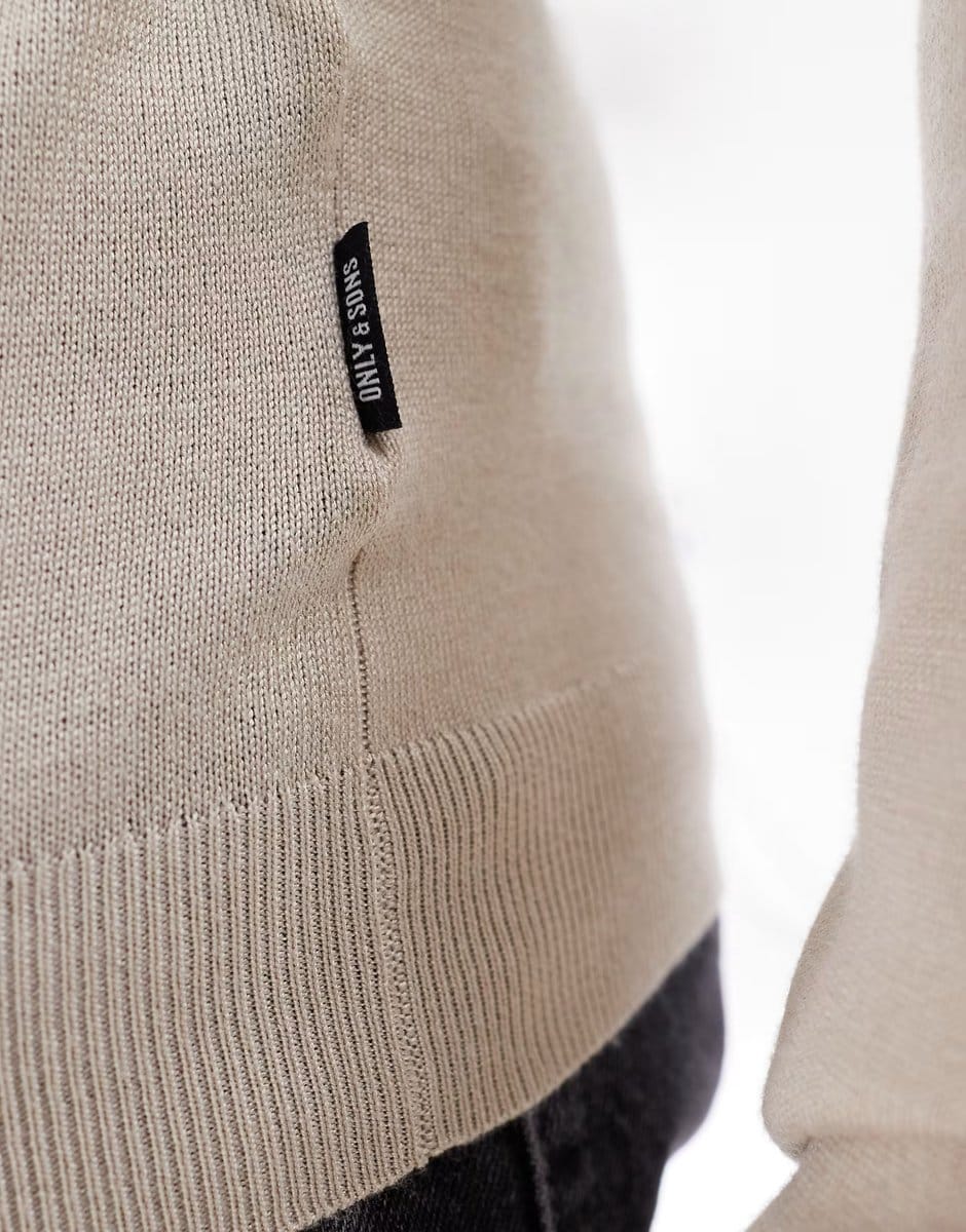 ASOS ONLY & SONS crew neck jumper in beige - 4