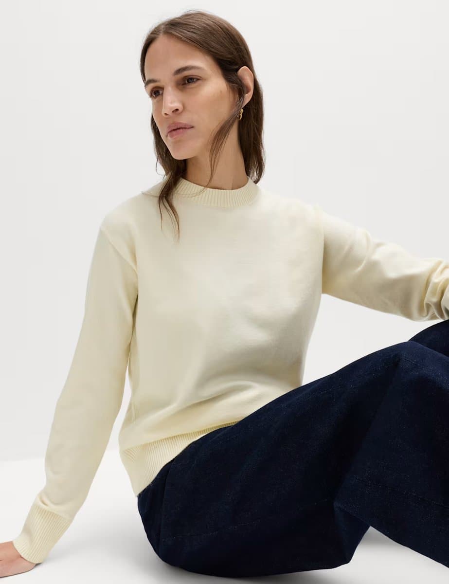Marks & Spencer M&S Air-Yarn Crew Neck Jumper Buttermilk