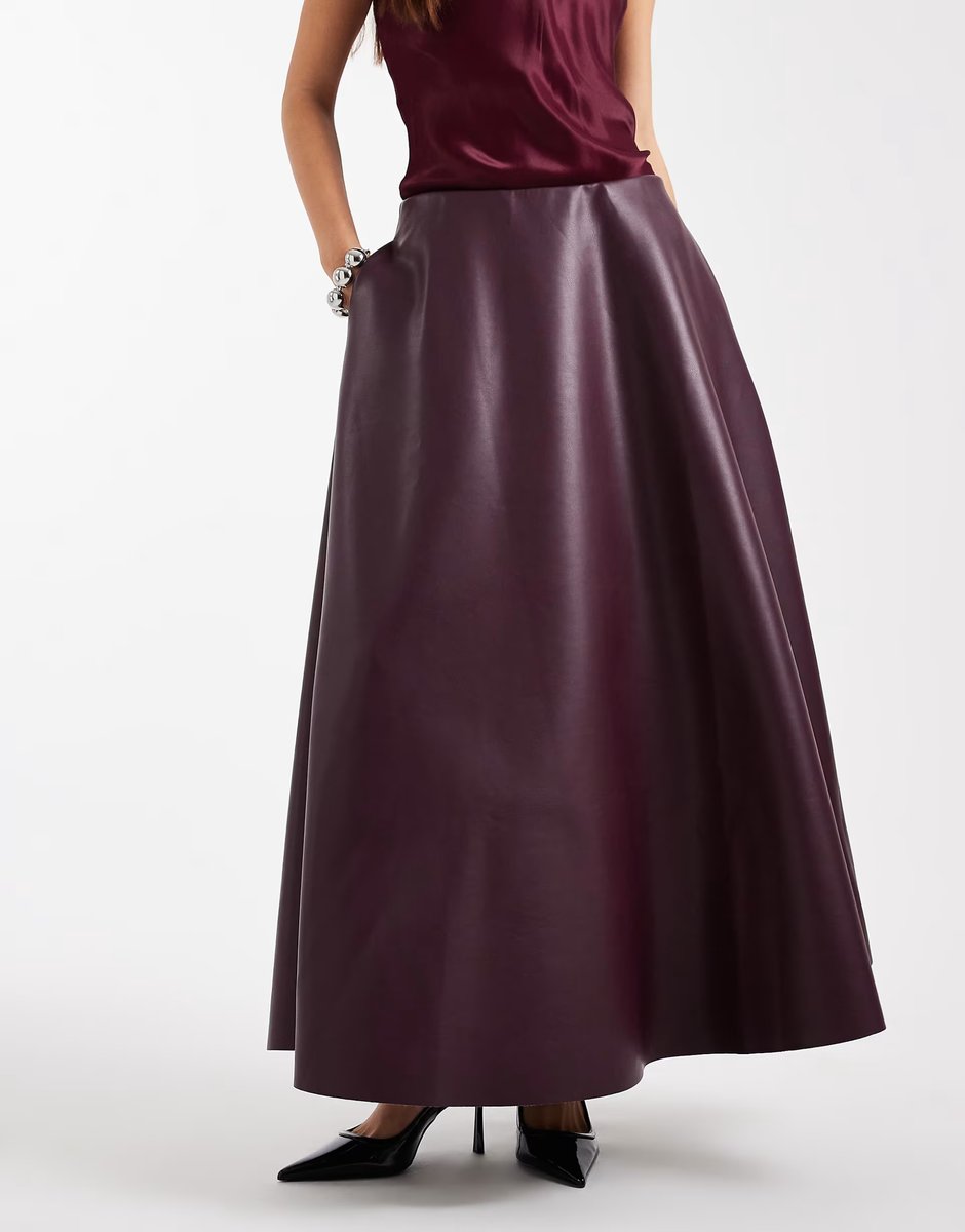 ASOS ASOS DESIGN full circle pu skirt in fig - 3