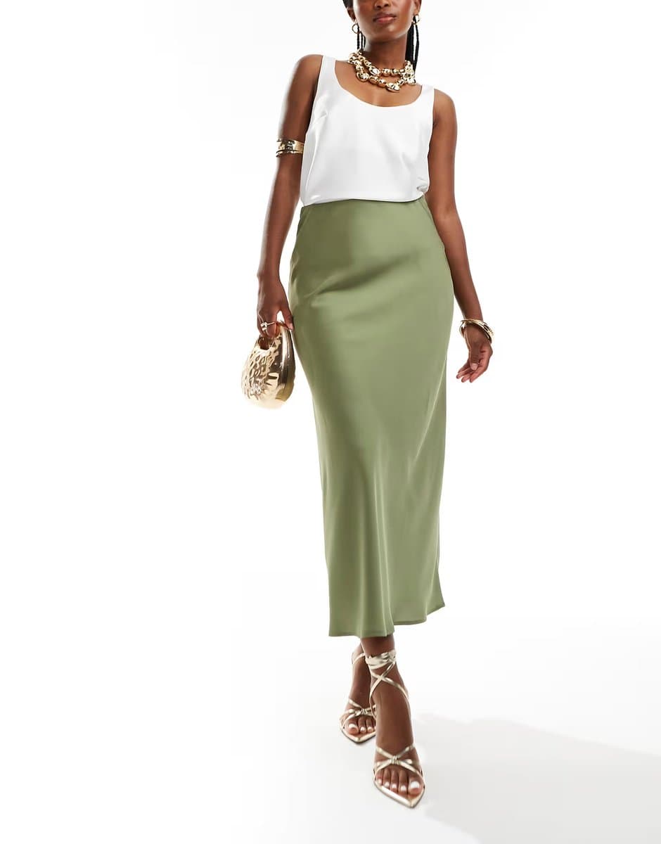 ASOS Vila satin maxi skirt in oil green