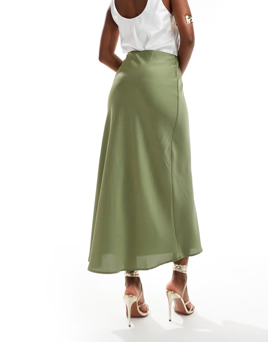 ASOS Vila satin maxi skirt in oil green - 2