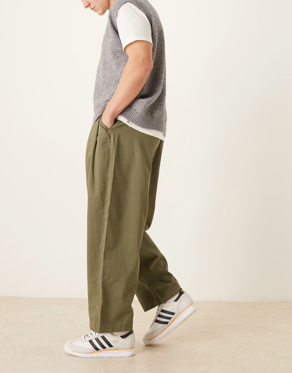 ASOS ASOS DESIGN oversized tapered chinos in khaki - 3