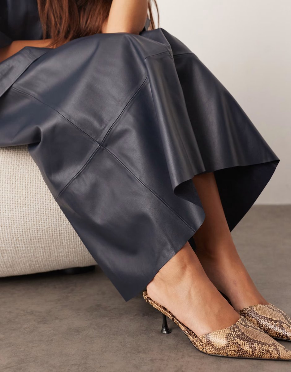 ASOS ARRANGE co-ord leather full circle skirt in navy - 3