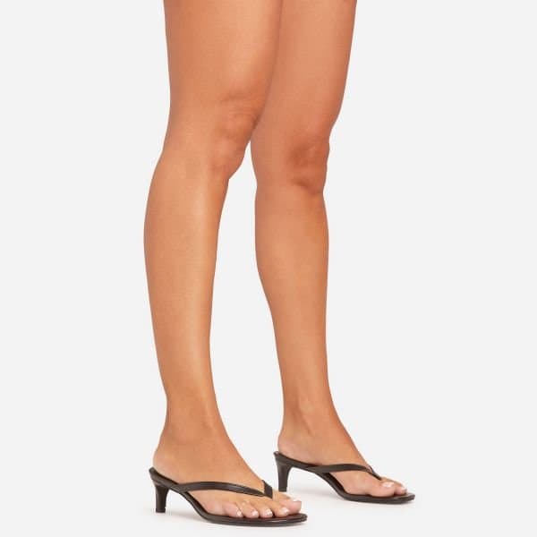 EGO Elevate Thong Strap Kitten Heel Mule In Black Faux Leather, Women's Size UK 3