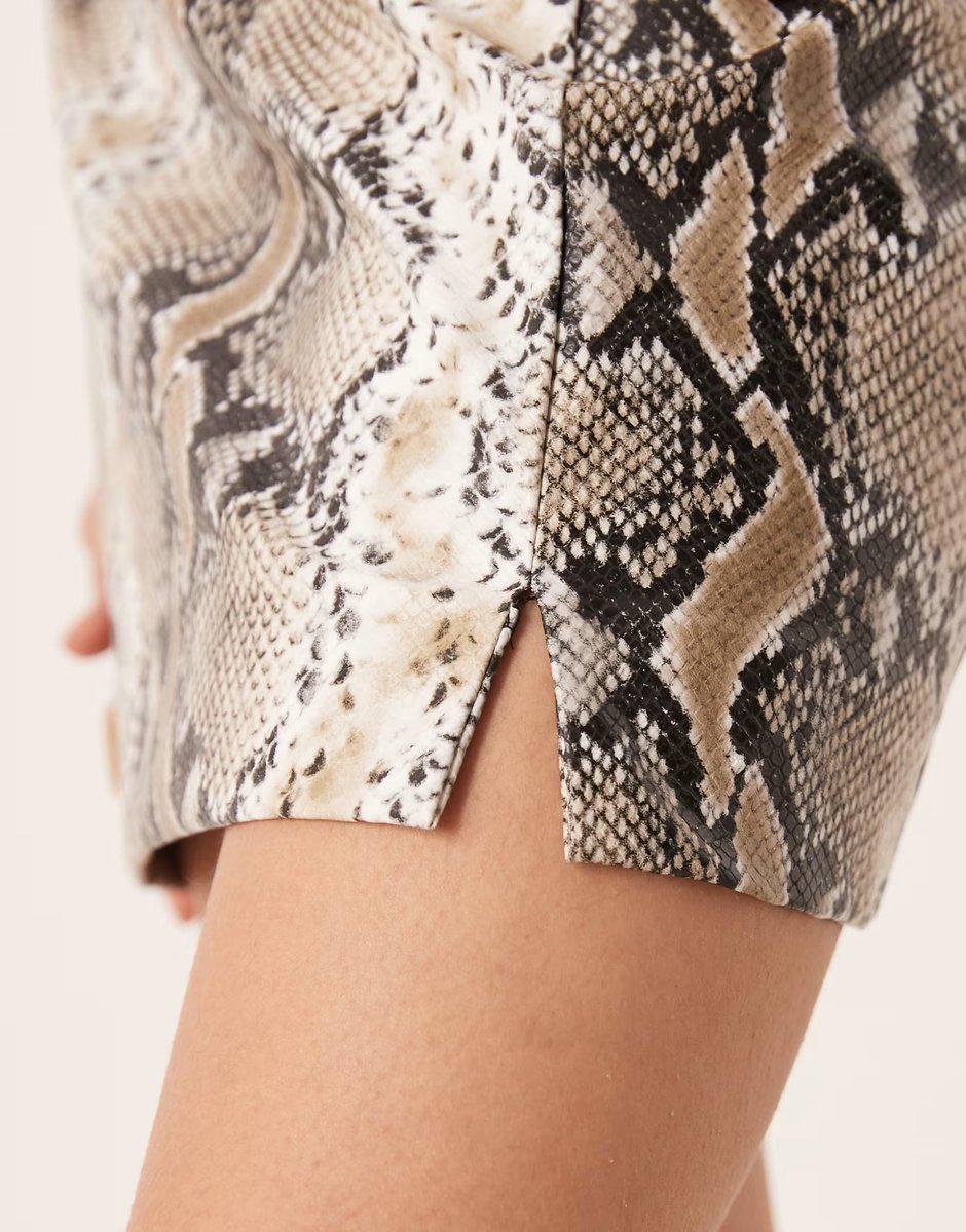 ASOS ASOS DESIGN tailored faux leather mini skirt with split co-ord in brown snake - 4