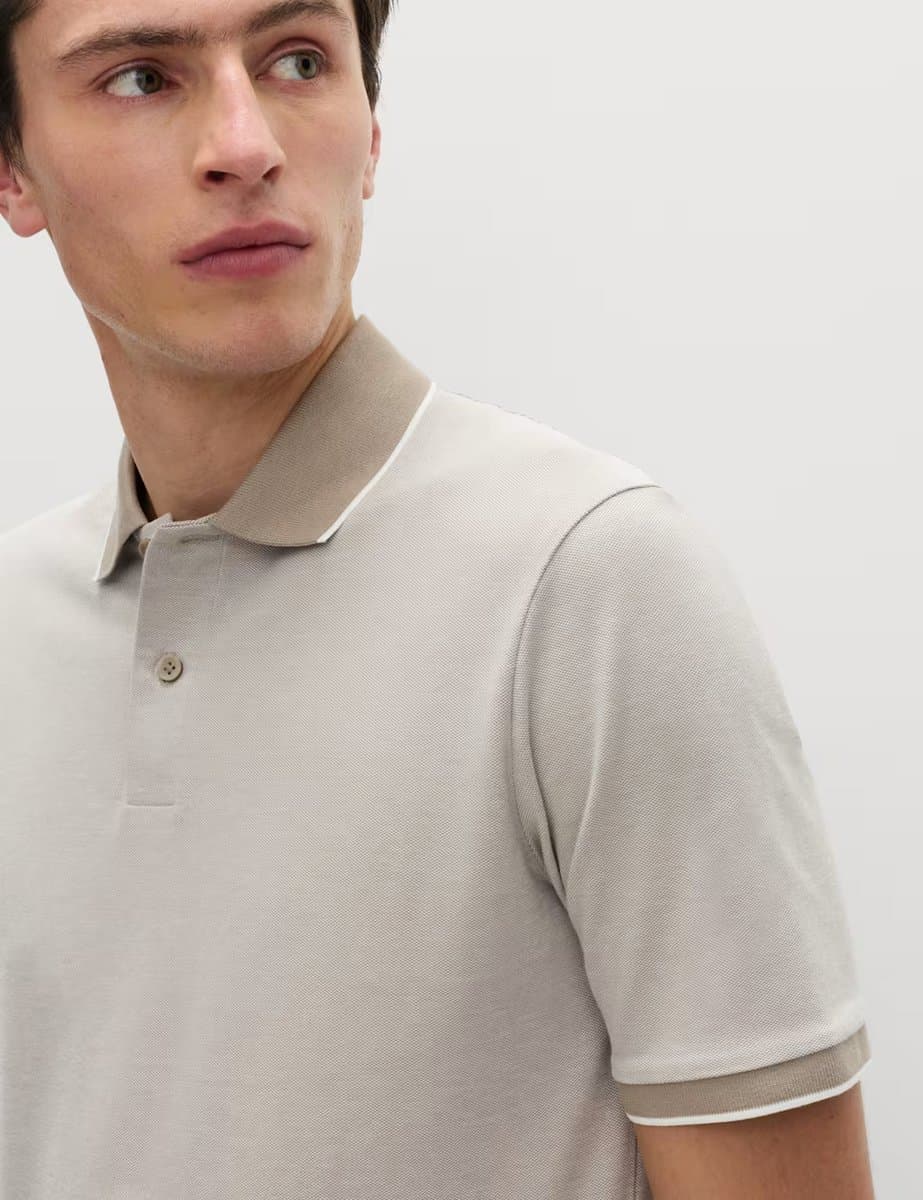 Marks & Spencer M&S 2 Pack Cotton Rich Tipped Polo Shirts Ecru Mix