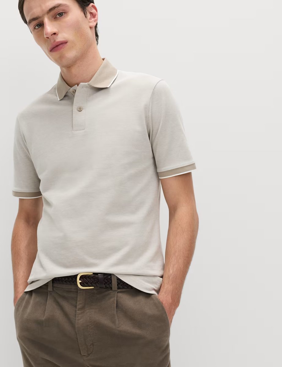 Marks & Spencer M&S 2 Pack Cotton Rich Tipped Polo Shirts Ecru Mix - 2