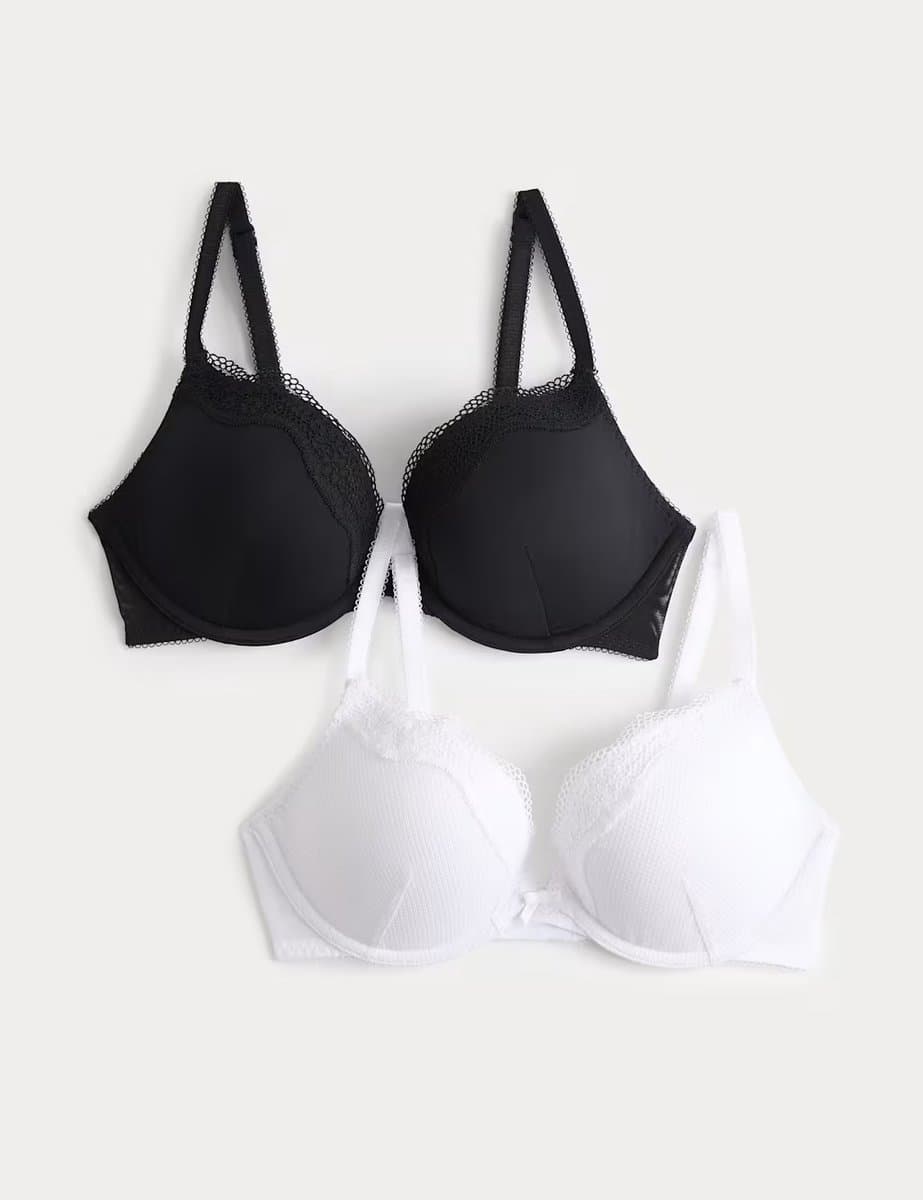 Marks & Spencer M&S 2 Pack Jasmine Lace Wired Push Up Bras (A-E) White Mix