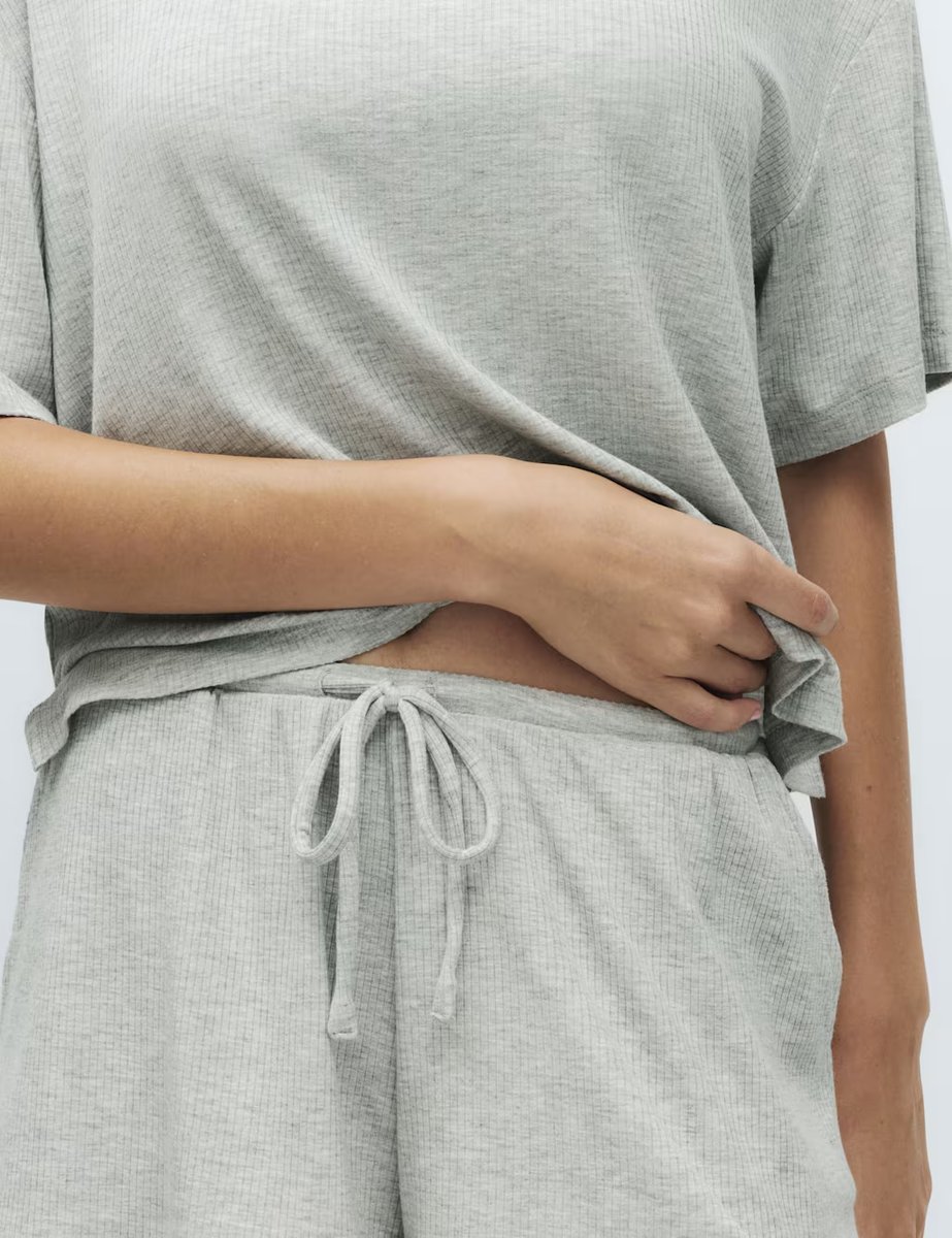 Marks & Spencer M&S Modal Rich Ribbed Pyjama Shorts Grey - 3