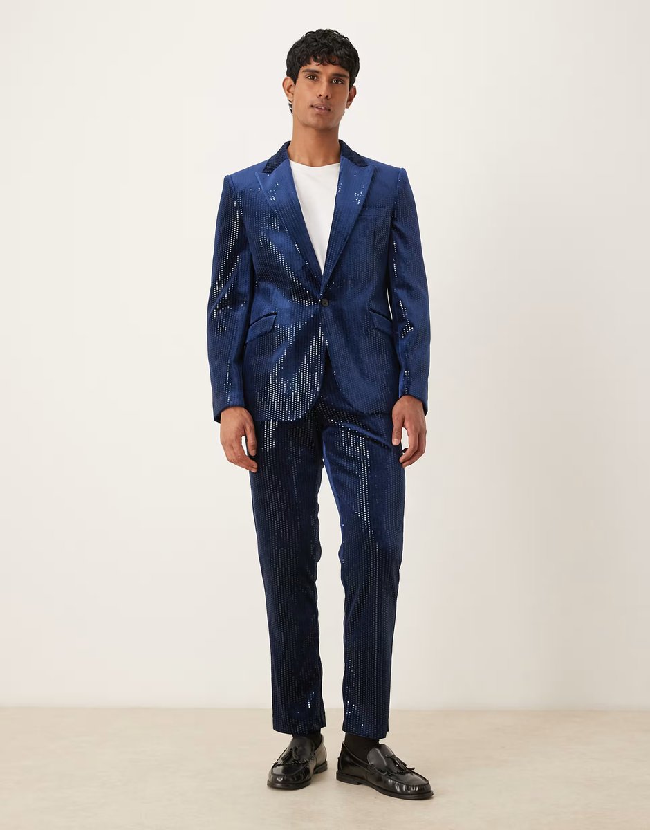 ASOS ASOS DESIGN slim suit jacket in velvet sequin in navy - 2