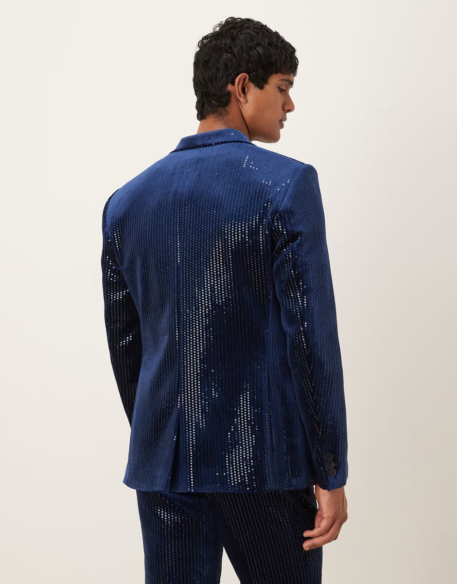 ASOS ASOS DESIGN slim suit jacket in velvet sequin in navy - 3