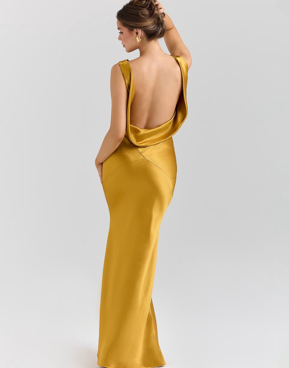 ASOS House of CB Safaira amber satin draped cowl neck maxi dress in amber - 3