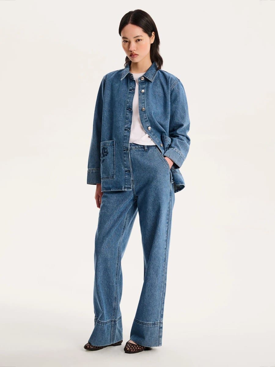 OMNES Magnus Embroidered Jacket in Mid Wash