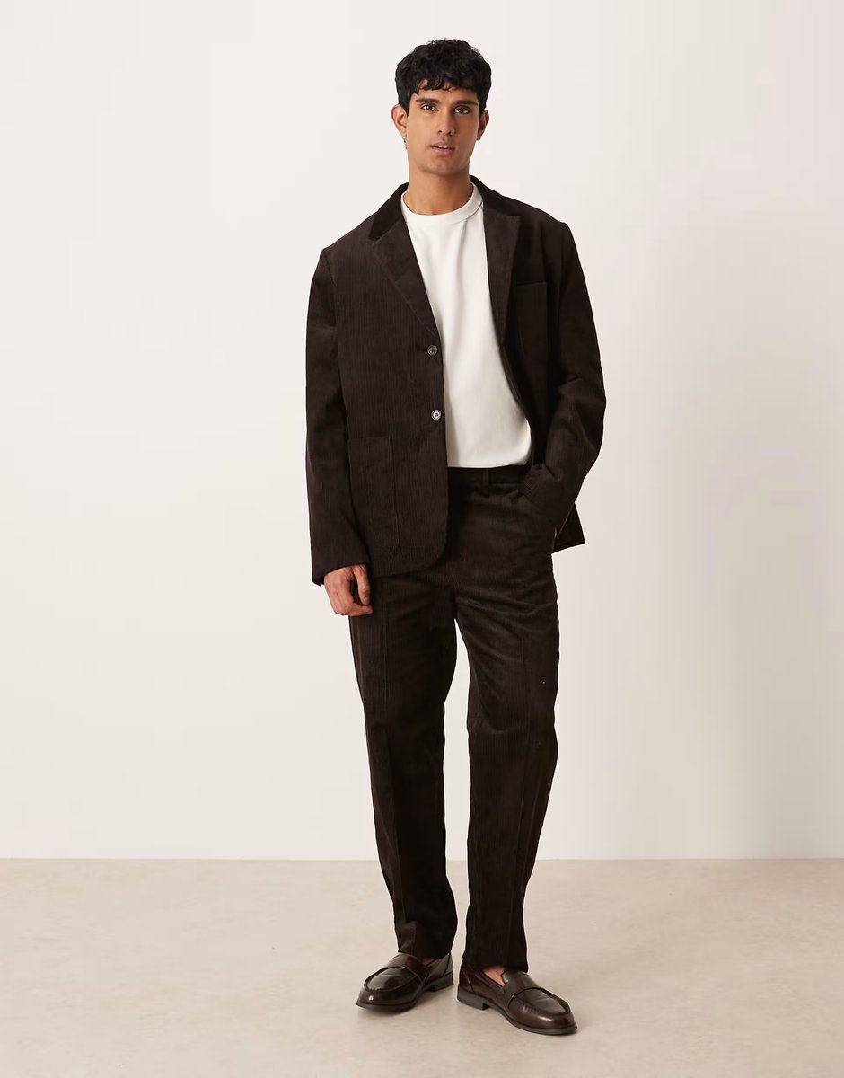 ASOS ARKET co-ord pure cotton cord straight leg trousers in dark brown - 2