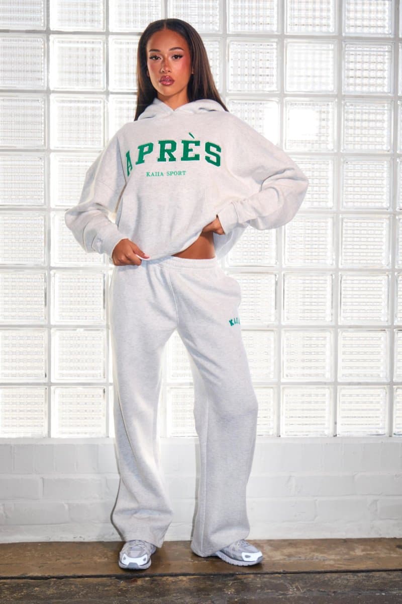 Kaiia Kaiia Apres Wide Leg Joggers in Light Grey Marl and Green