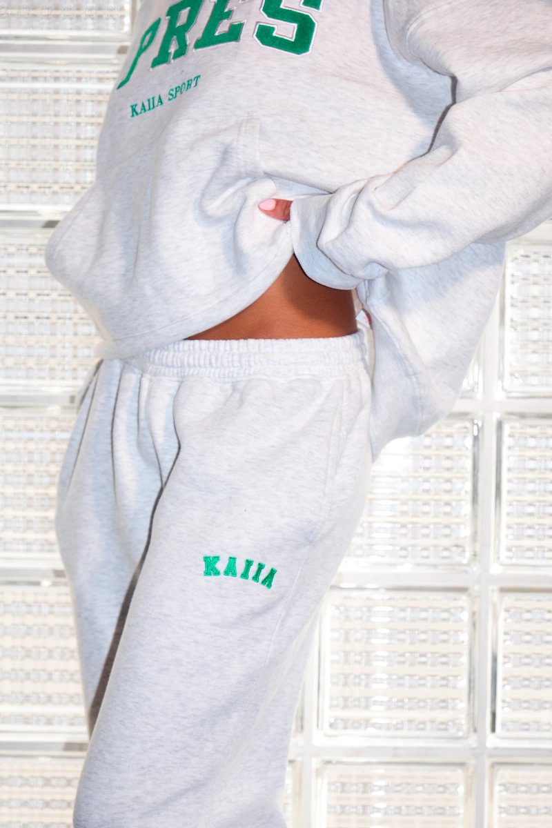 Kaiia Kaiia Apres Wide Leg Joggers Light Grey Marl & Green - 2