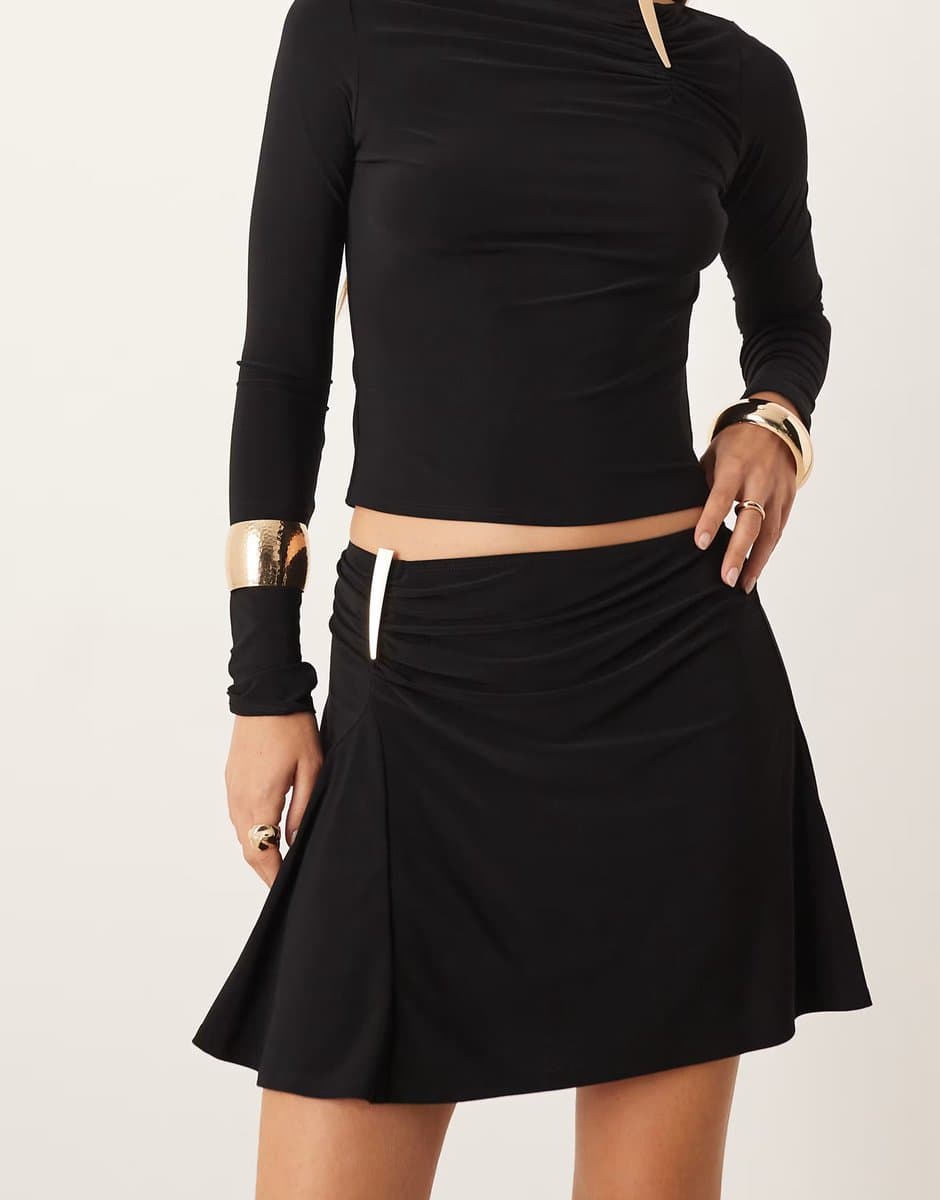 ASOS ASOS DESIGN co-ord slinky mini skirt with ruched trim detail in black