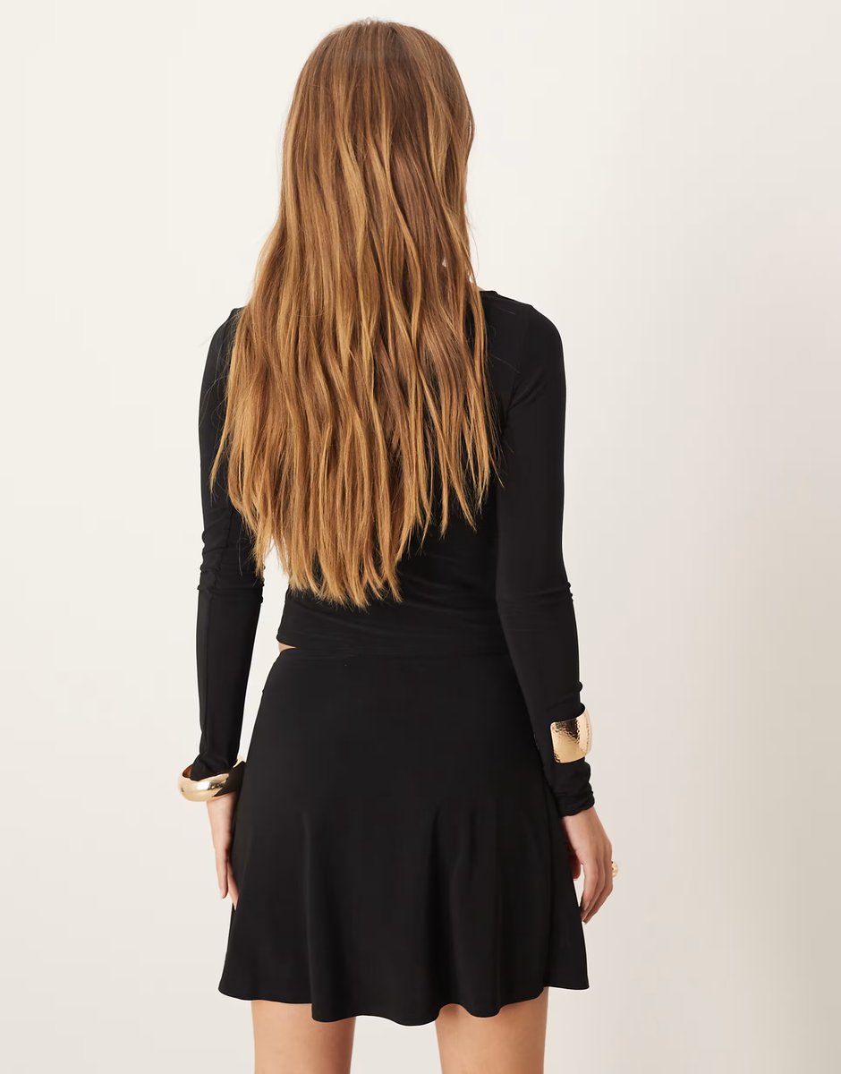 ASOS ASOS DESIGN co-ord slinky mini skirt with ruched trim detail in black - 2
