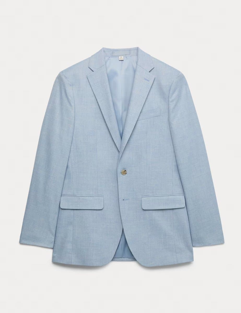 Marks & Spencer M&S Slim Fit Textured Stretch Suit Jacket Light Blue Mix