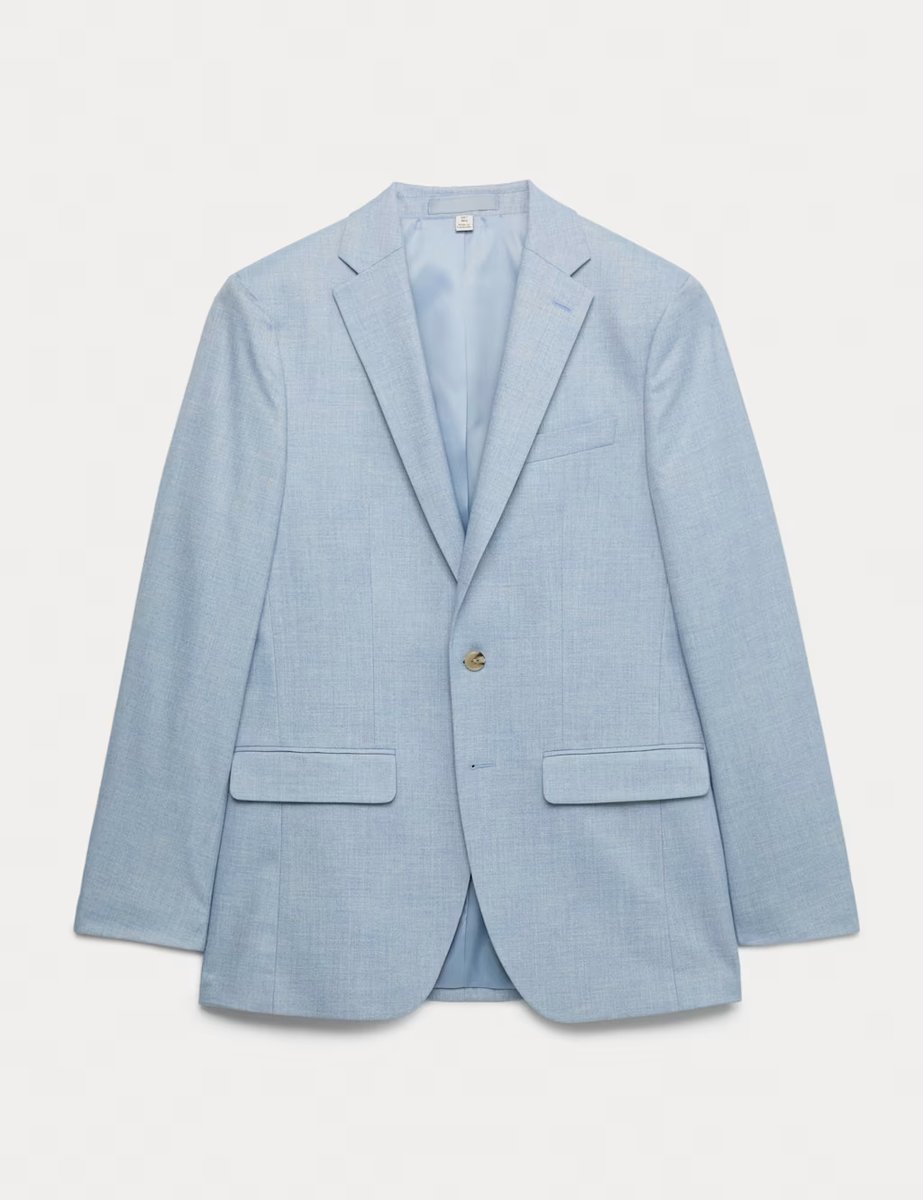 Marks & Spencer M&S Slim Fit Textured Stretch Suit Jacket Light Blue Mix - 2