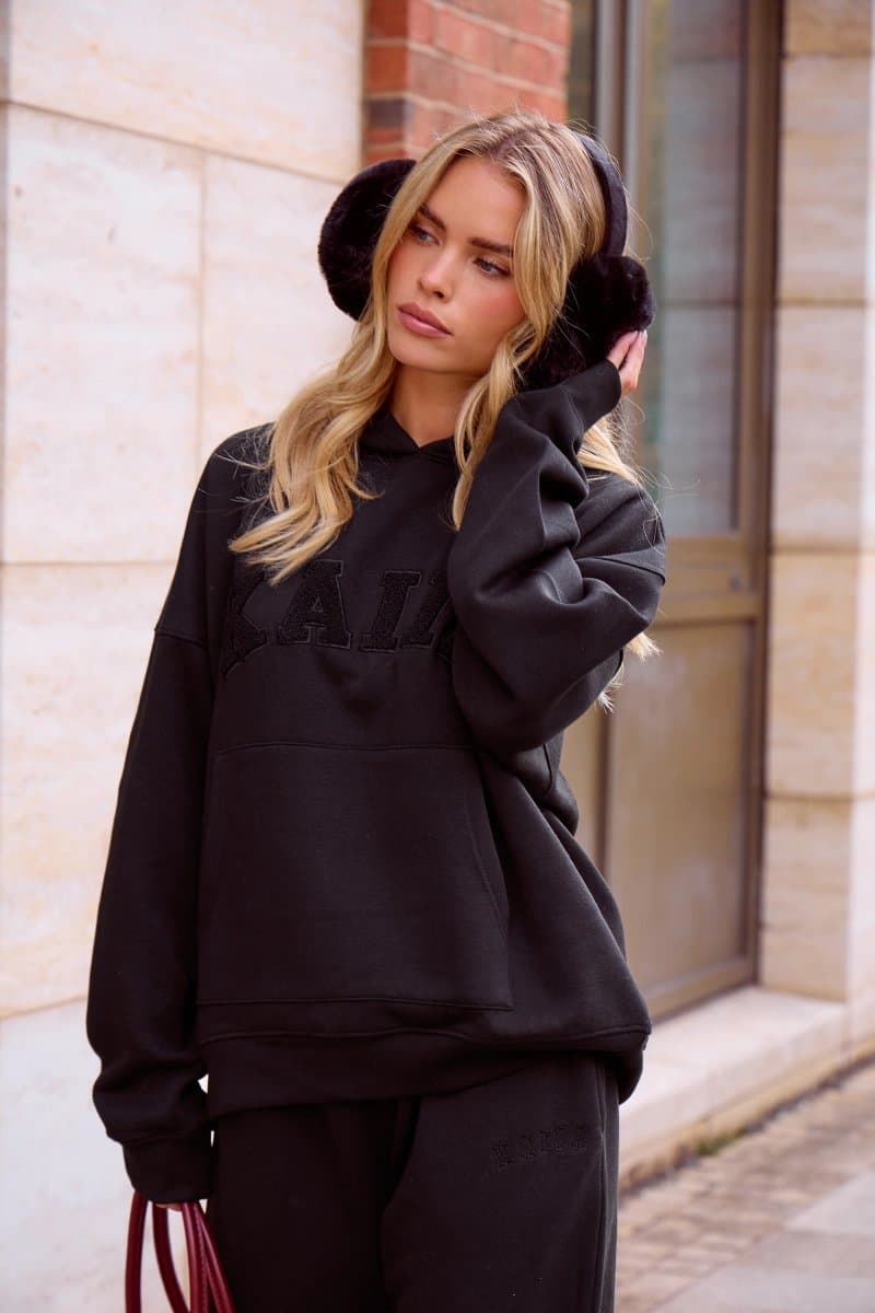 Kaiia Kaiia Slogan Oversized Hoodie Black on Black