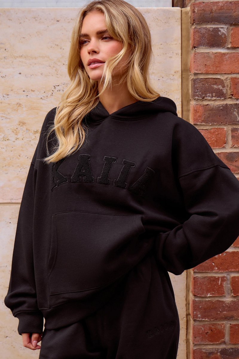 Kaiia Kaiia Slogan Oversized Hoodie Black on Black - 2