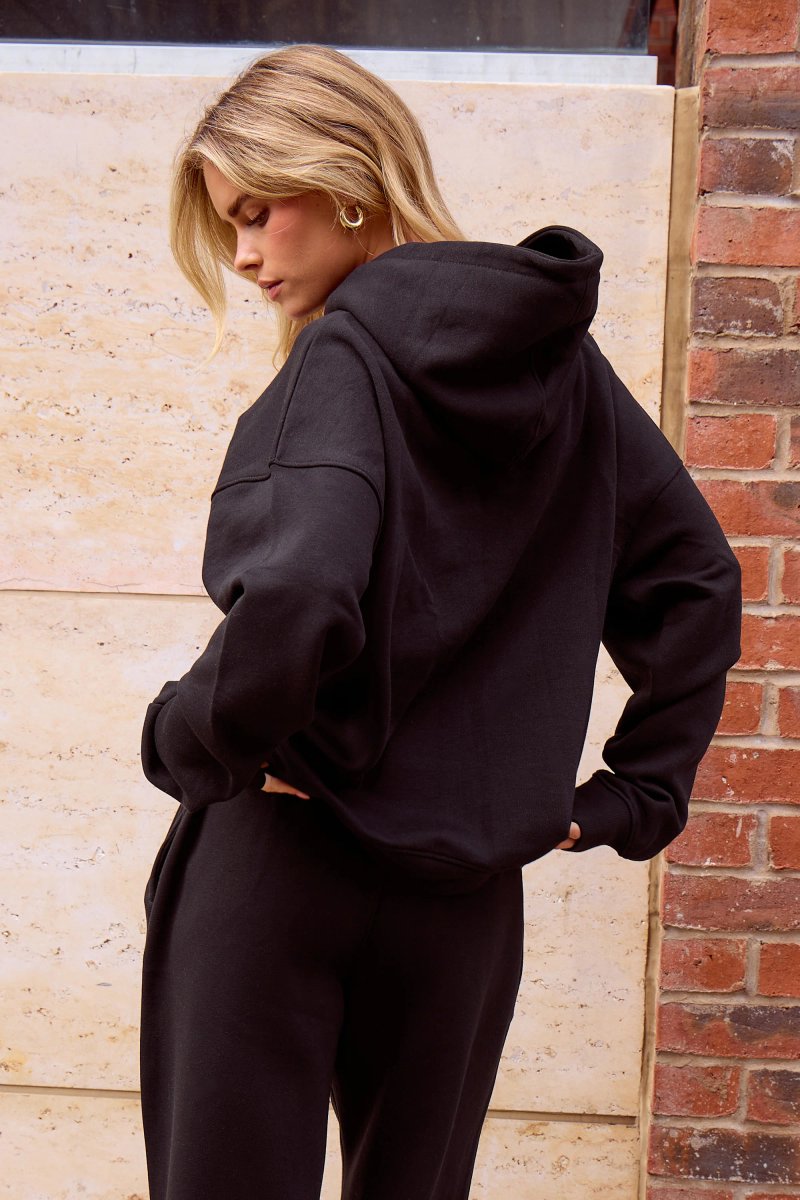 Kaiia Kaiia Slogan Oversized Hoodie Black on Black - 4