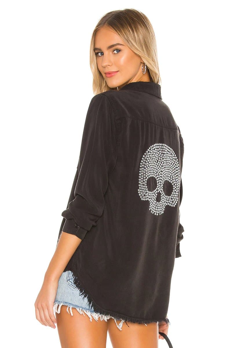 revolve Sloane Nailhead Skull Button Up Denim Shirt