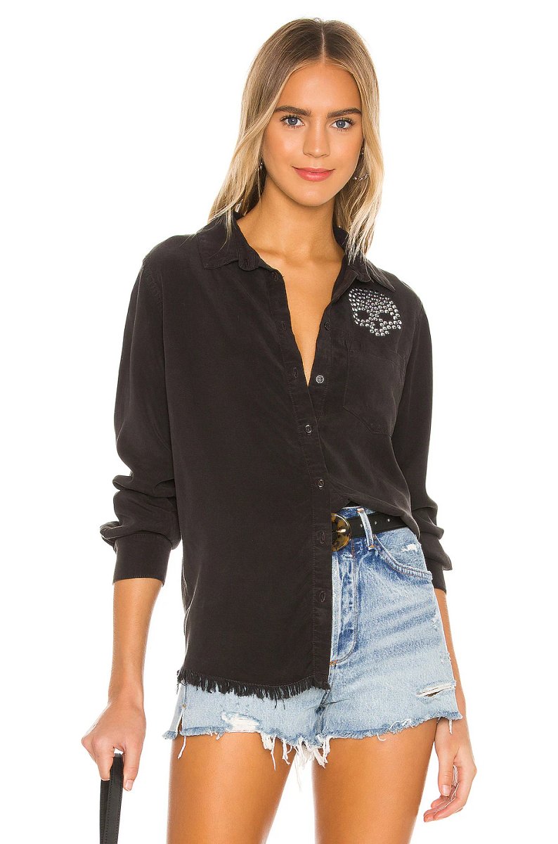revolve Sloane Nailhead Skull Button Up Denim Shirt - 2