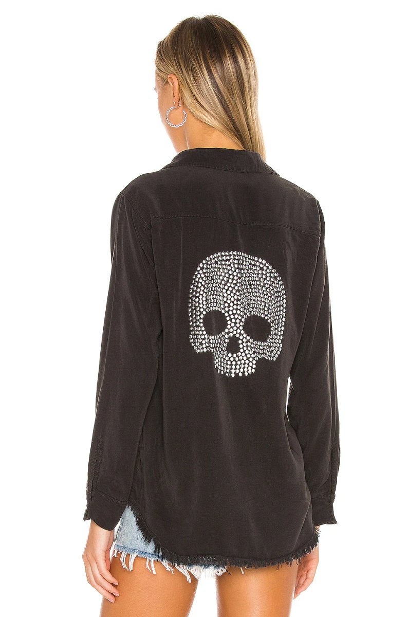 revolve Sloane Nailhead Skull Button Up Denim Shirt - 4
