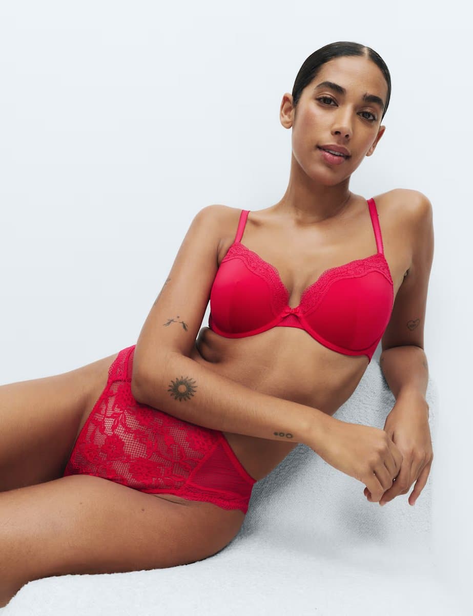 Marks & Spencer M&S Jasmine Lace Wired Demi Cup Bra (A-E) Geranium