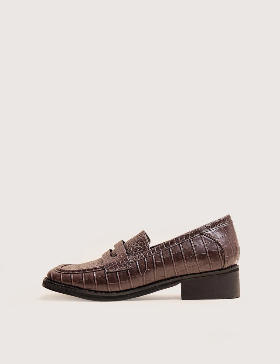 Public Desire Decaf Brown Croc Square Toe Penny Loafer
