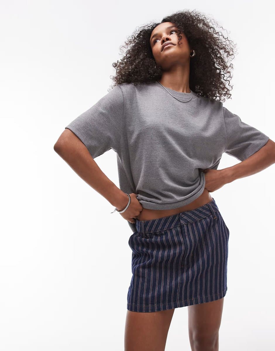 ASOS ASOS Denim Pelmet Micro Skirt in Red and Blue Stripe