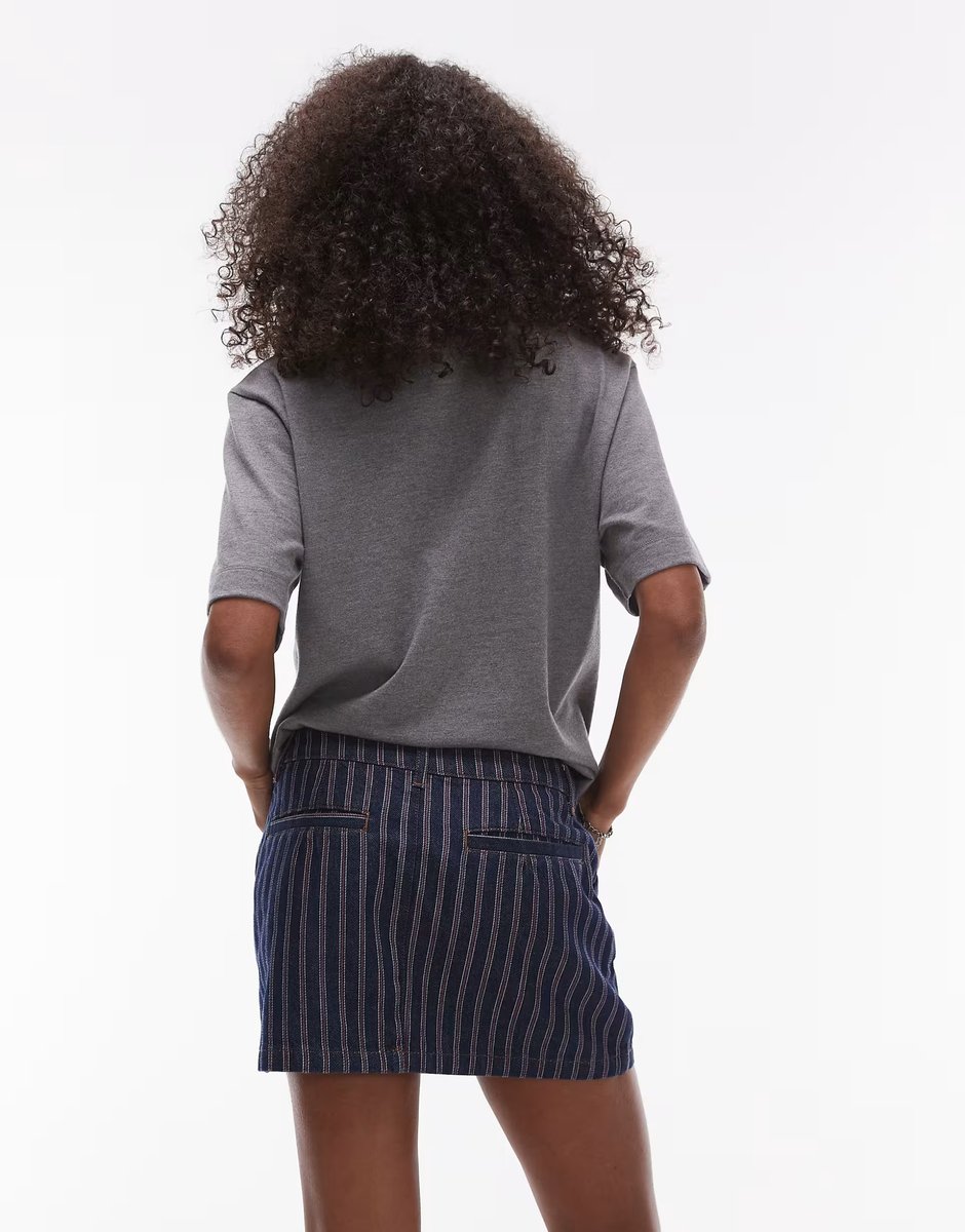 ASOS Topshop denim pelmet micro skirt in red and blue stripe - 3