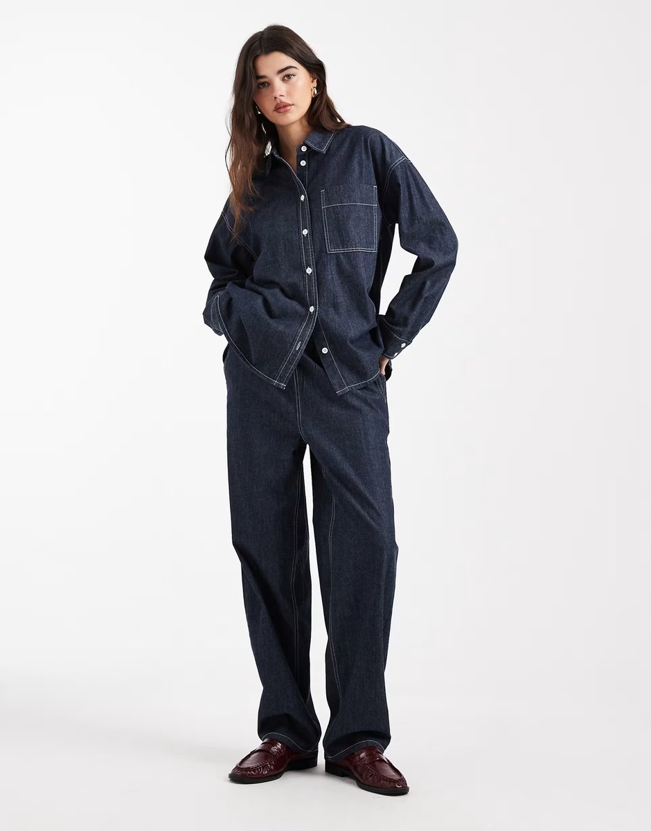 ASOS Object buton down denim top co-ord in rinse denim - 3