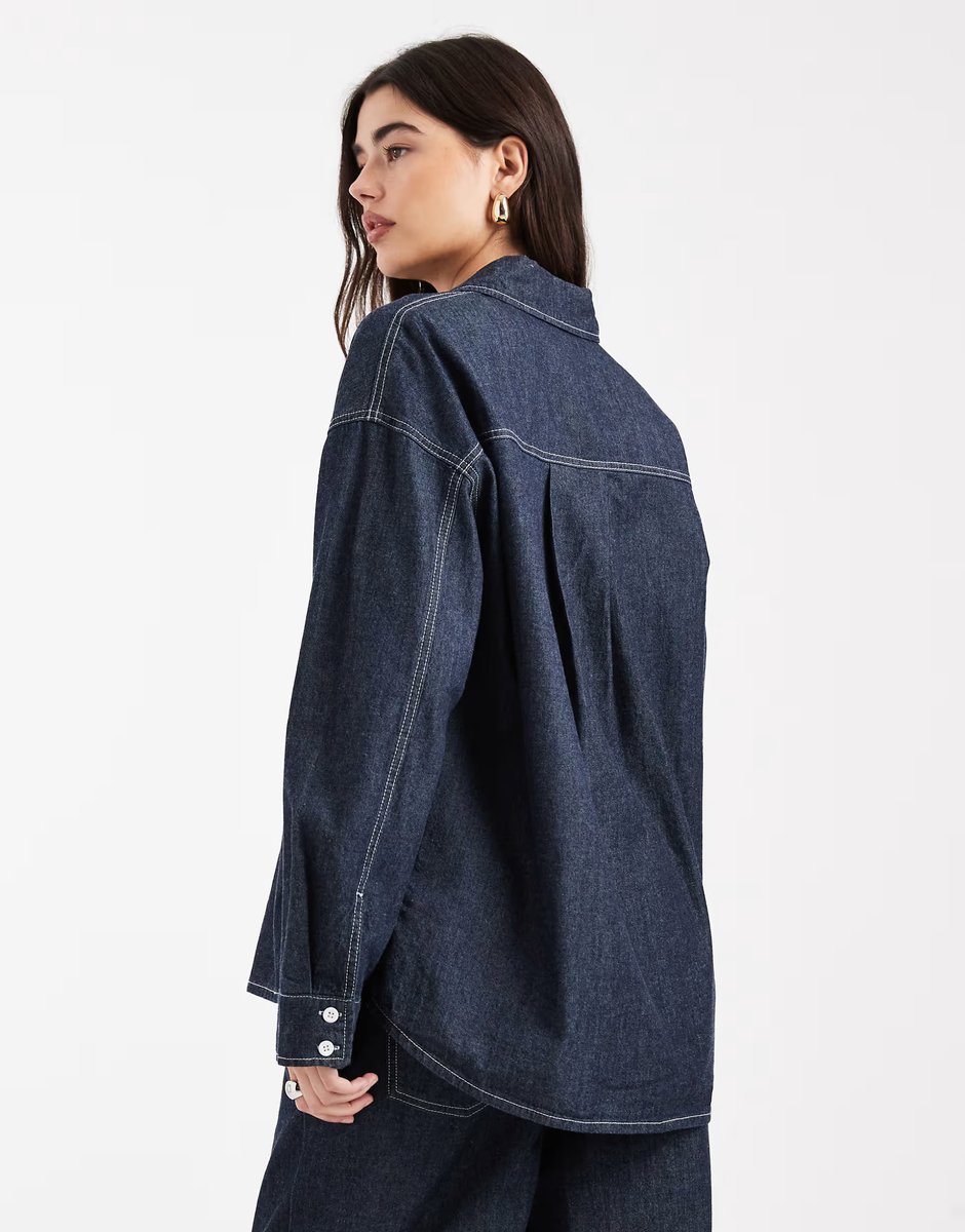 ASOS Object buton down denim top co-ord in rinse denim - 4