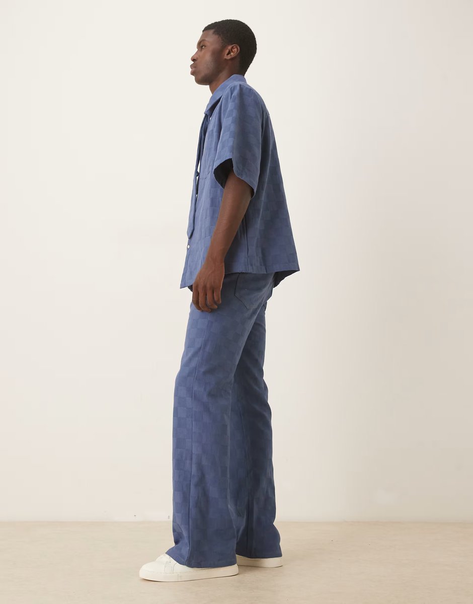 ASOS Sister Jane Unisex checkerboard denim jeans co-ord in blue - 3