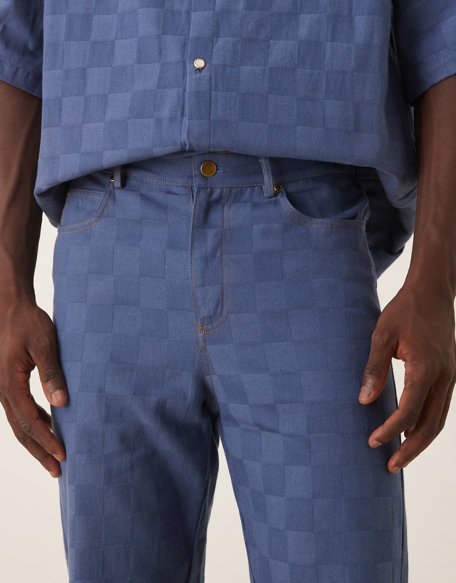 ASOS Sister Jane Unisex checkerboard denim jeans co-ord in blue - 4