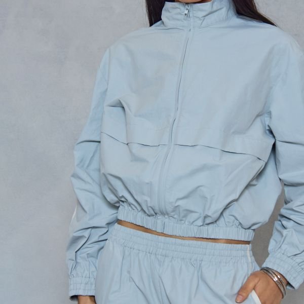 EGO High Neck Zip Up Detail Track Jacket In Blue Shell, Women's Size UK 6 - 2