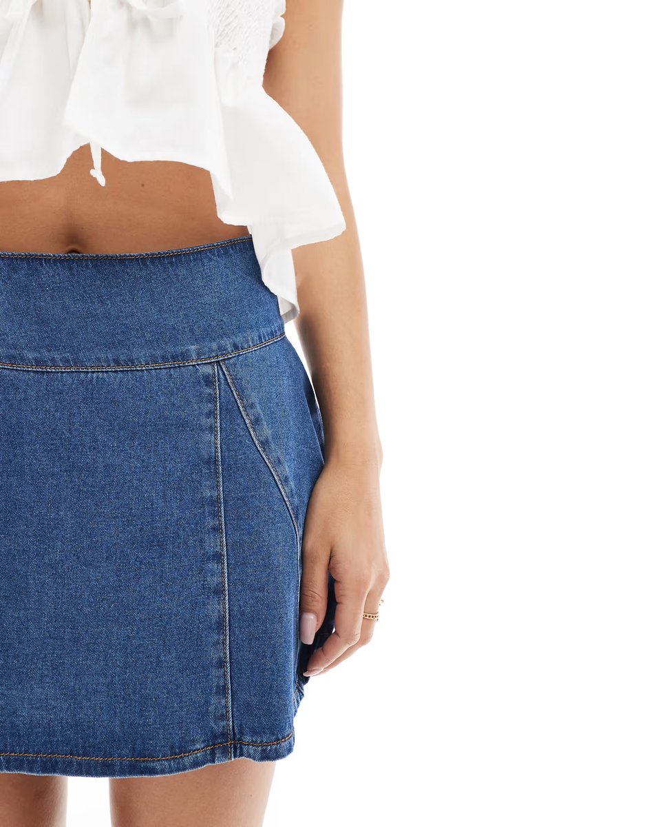 ASOS ASOS DESIGN denim godet mini skirt in mid blue - 3